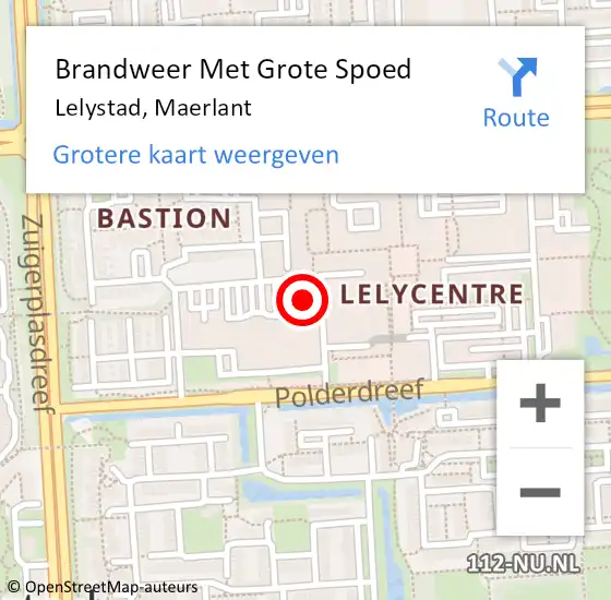 Locatie op kaart van de 112 melding: Brandweer Met Grote Spoed Naar Lelystad, Maerlant op 28 juni 2023 16:52