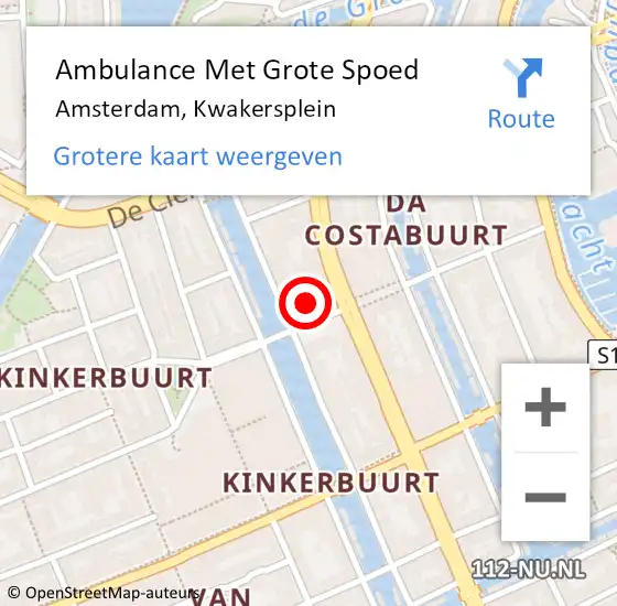 Locatie op kaart van de 112 melding: Ambulance Met Grote Spoed Naar Amsterdam, Kwakersplein op 28 juni 2023 17:02