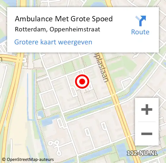 Locatie op kaart van de 112 melding: Ambulance Met Grote Spoed Naar Rotterdam, Oppenheimstraat op 28 juni 2023 17:13