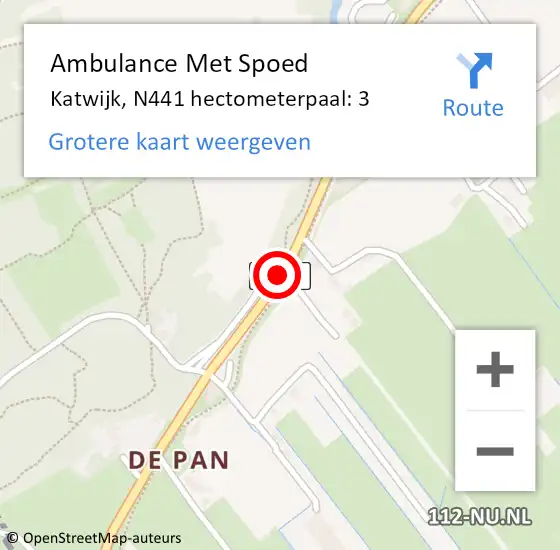 Locatie op kaart van de 112 melding: Ambulance Met Spoed Naar Katwijk, N441 hectometerpaal: 3 op 28 juni 2023 17:33