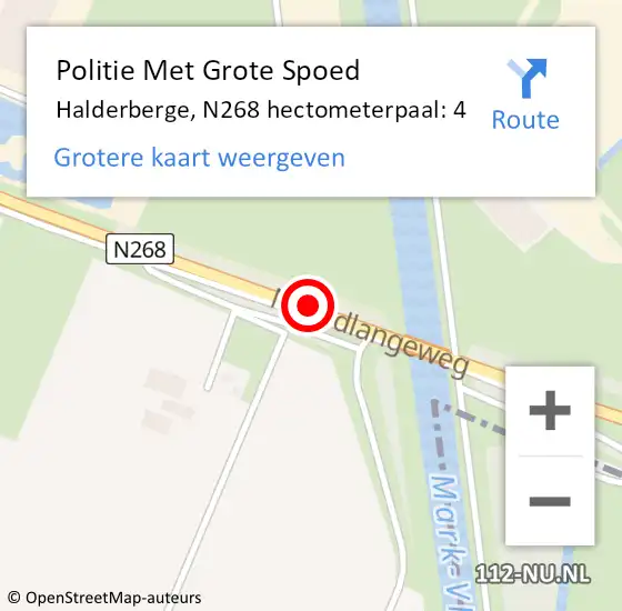 Locatie op kaart van de 112 melding: Politie Met Grote Spoed Naar Halderberge, N268 hectometerpaal: 4 op 28 juni 2023 18:29