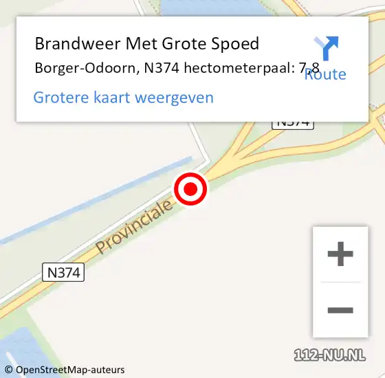 Locatie op kaart van de 112 melding: Brandweer Met Grote Spoed Naar Borger-Odoorn, N374 hectometerpaal: 7,8 op 28 juni 2023 18:37