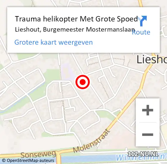 Locatie op kaart van de 112 melding: Trauma helikopter Met Grote Spoed Naar Lieshout, Burgemeester Mostermanslaan op 28 juni 2023 18:53