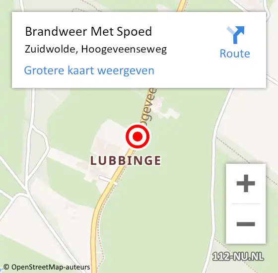 Locatie op kaart van de 112 melding: Brandweer Met Spoed Naar Zuidwolde, Hoogeveenseweg op 28 juni 2023 18:56