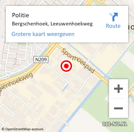Locatie op kaart van de 112 melding: Politie Bergschenhoek, Leeuwenhoekweg op 28 juni 2023 19:31