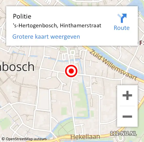 Locatie op kaart van de 112 melding: Politie 's-Hertogenbosch, Hinthamerstraat op 28 juni 2023 22:20