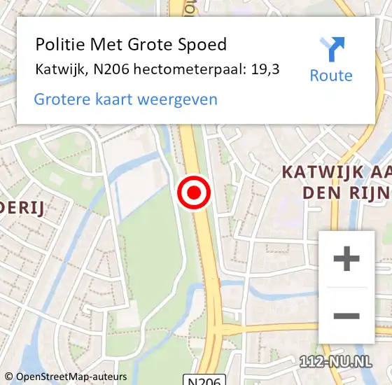 Locatie op kaart van de 112 melding: Politie Met Grote Spoed Naar Katwijk, N206 hectometerpaal: 19,3 op 28 juni 2023 22:32