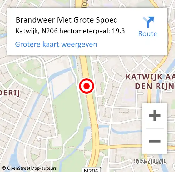 Locatie op kaart van de 112 melding: Brandweer Met Grote Spoed Naar Katwijk, N206 hectometerpaal: 19,3 op 28 juni 2023 22:35