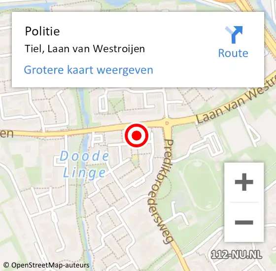 Locatie op kaart van de 112 melding: Politie Tiel, Laan van Westroijen op 29 juni 2023 07:24