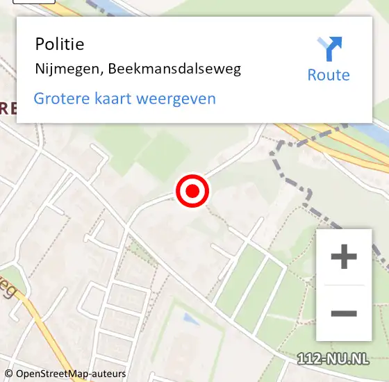 Locatie op kaart van de 112 melding: Politie Nijmegen, Beekmansdalseweg op 29 juni 2023 08:33