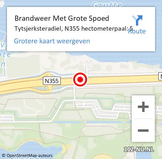 Locatie op kaart van de 112 melding: Brandweer Met Grote Spoed Naar Tytsjerksteradiel, N355 hectometerpaal: 5 op 29 juni 2023 10:19