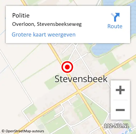 Locatie op kaart van de 112 melding: Politie Overloon, Stevensbeekseweg op 29 juni 2023 12:44