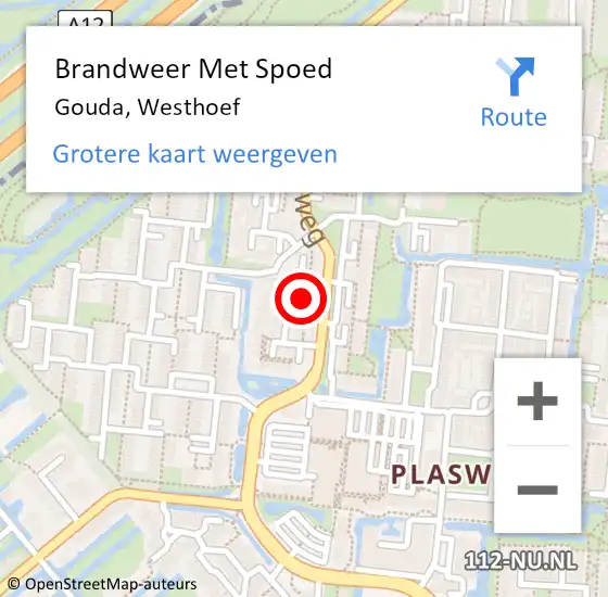 Locatie op kaart van de 112 melding: Brandweer Met Spoed Naar Gouda, Westhoef op 29 juni 2023 13:07