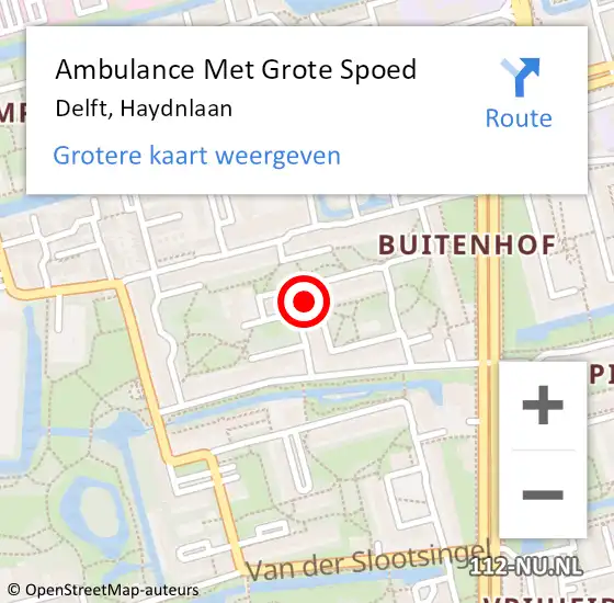 Locatie op kaart van de 112 melding: Ambulance Met Grote Spoed Naar Delft, Haydnlaan op 29 juni 2023 14:48