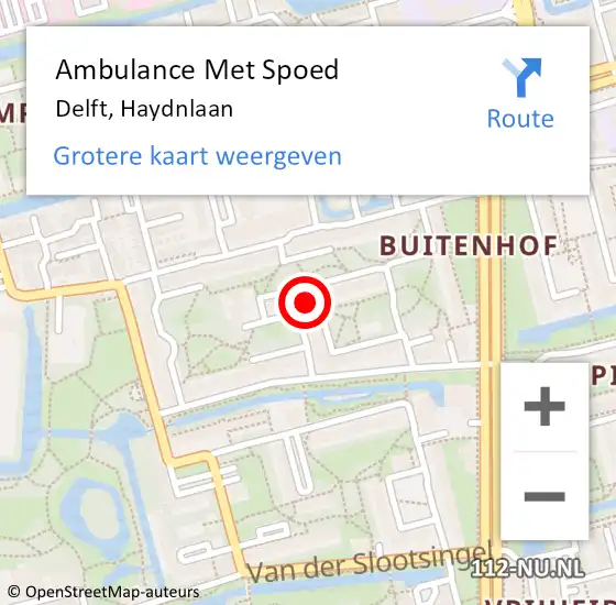Locatie op kaart van de 112 melding: Ambulance Met Spoed Naar Delft, Haydnlaan op 29 juni 2023 15:24