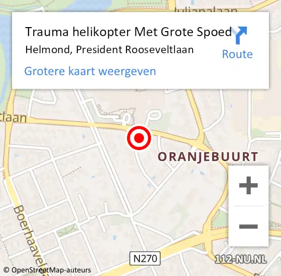 Locatie op kaart van de 112 melding: Trauma helikopter Met Grote Spoed Naar Helmond, President Rooseveltlaan op 29 juni 2023 15:30