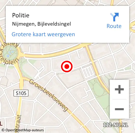 Locatie op kaart van de 112 melding: Politie Nijmegen, Bijleveldsingel op 29 juni 2023 16:47
