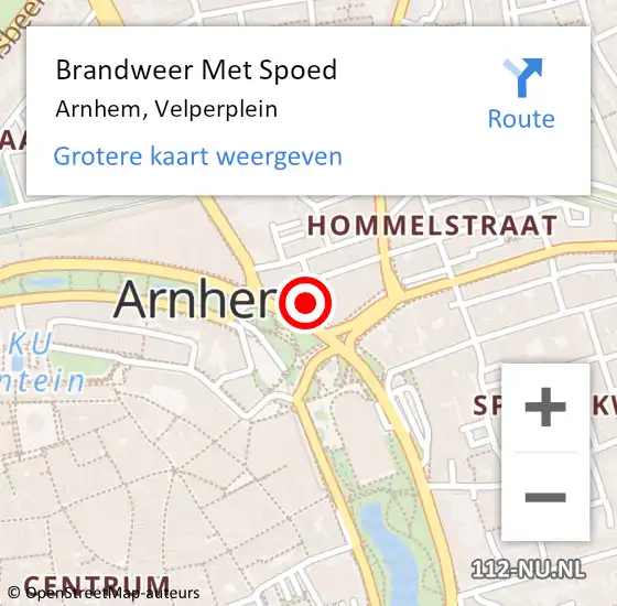 Locatie op kaart van de 112 melding: Brandweer Met Spoed Naar Arnhem, Velperplein op 29 juni 2023 16:58