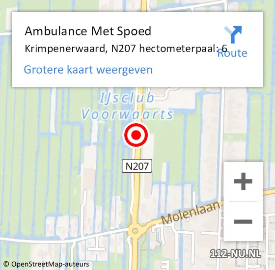 Locatie op kaart van de 112 melding: Ambulance Met Spoed Naar Krimpenerwaard, N207 hectometerpaal: 6 op 29 juni 2023 18:06