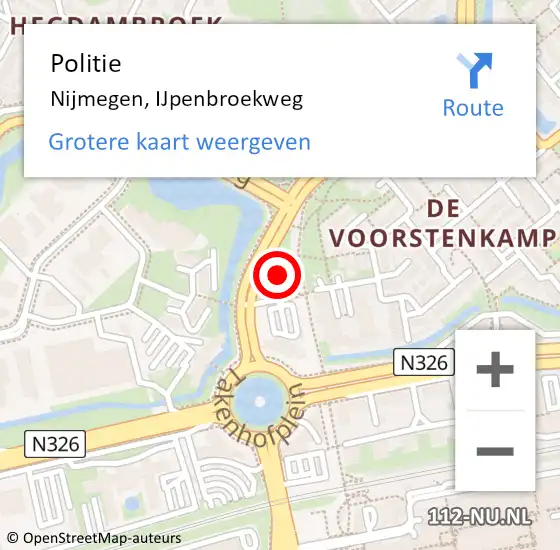 Locatie op kaart van de 112 melding: Politie Nijmegen, IJpenbroekweg op 29 juni 2023 20:55