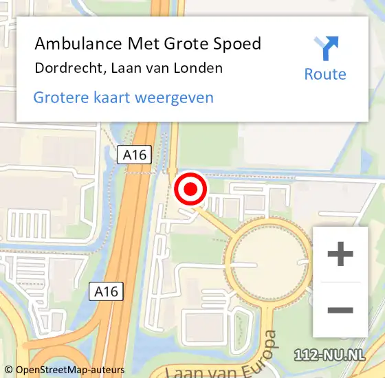 Locatie op kaart van de 112 melding: Ambulance Met Grote Spoed Naar Dordrecht, Laan van Londen op 30 juni 2023 01:06