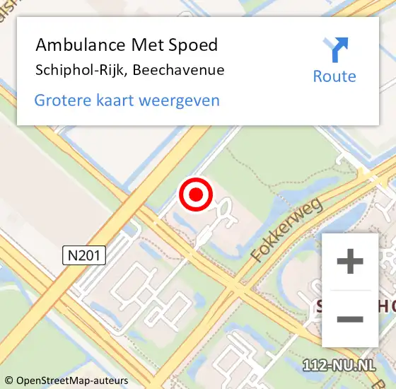 Locatie op kaart van de 112 melding: Ambulance Met Spoed Naar Schiphol-Rijk, Beechavenue op 30 juni 2023 05:08