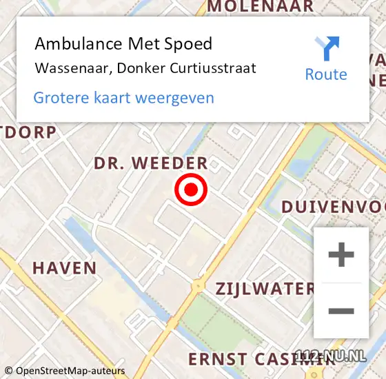 Locatie op kaart van de 112 melding: Ambulance Met Spoed Naar Wassenaar, Donker Curtiusstraat op 30 juni 2023 07:35