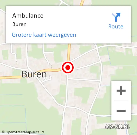 Locatie op kaart van de 112 melding: Ambulance Buren op 30 juni 2023 07:38