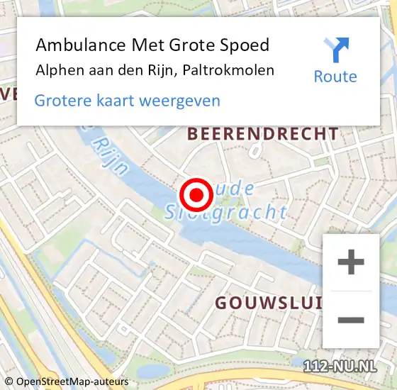 Locatie op kaart van de 112 melding: Ambulance Met Grote Spoed Naar Alphen aan den Rijn, Paltrokmolen op 30 juni 2023 08:16
