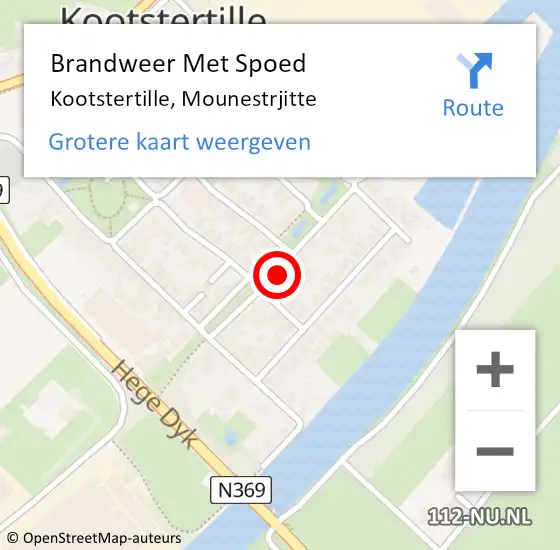 Locatie op kaart van de 112 melding: Brandweer Met Spoed Naar Kootstertille, Mounestrjitte op 30 juni 2023 09:42