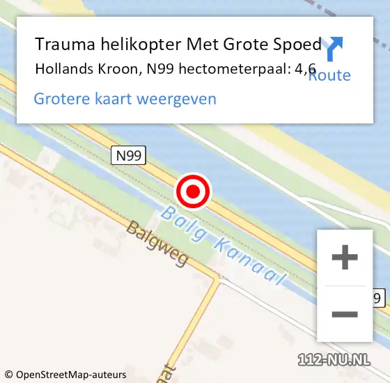 Locatie op kaart van de 112 melding: Trauma helikopter Met Grote Spoed Naar Hollands Kroon, N99 hectometerpaal: 4,6 op 30 juni 2023 10:58