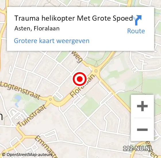 Locatie op kaart van de 112 melding: Trauma helikopter Met Grote Spoed Naar Asten, Floralaan op 30 juni 2023 11:14