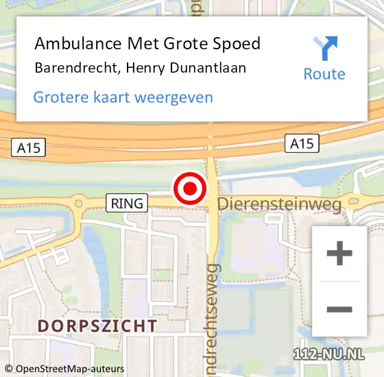 Locatie op kaart van de 112 melding: Ambulance Met Grote Spoed Naar Barendrecht, Henry Dunantlaan op 30 juni 2023 11:37