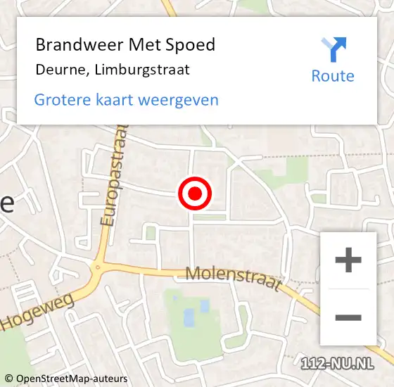 Locatie op kaart van de 112 melding: Brandweer Met Spoed Naar Deurne, Limburgstraat op 30 juni 2023 12:51