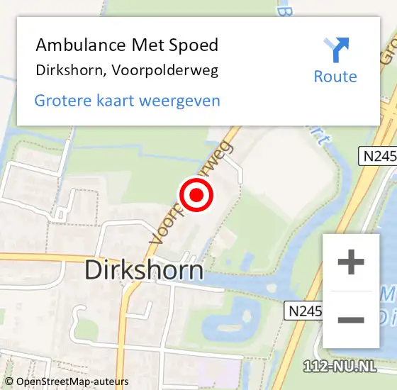 Locatie op kaart van de 112 melding: Ambulance Met Spoed Naar Dirkshorn, Voorpolderweg op 30 juni 2023 14:38