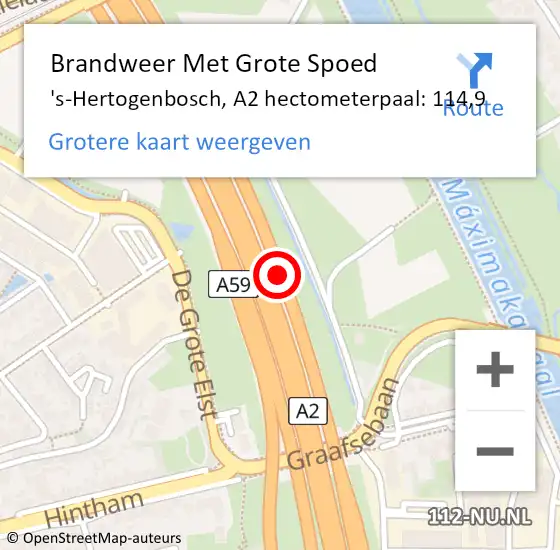 Locatie op kaart van de 112 melding: Brandweer Met Grote Spoed Naar 's-Hertogenbosch, A2 hectometerpaal: 114,9 op 30 juni 2023 16:44