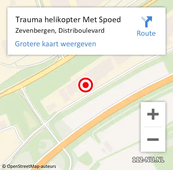 Locatie op kaart van de 112 melding: Trauma helikopter Met Spoed Naar Zevenbergen, Distriboulevard op 30 juni 2023 17:55