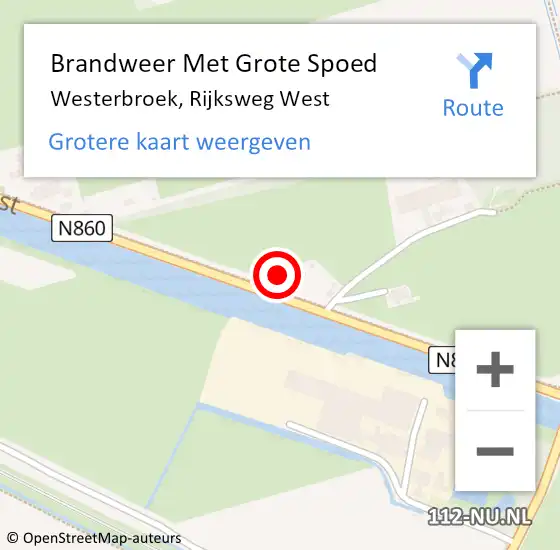 Locatie op kaart van de 112 melding: Brandweer Met Grote Spoed Naar Westerbroek, Rijksweg West op 30 juni 2023 18:05