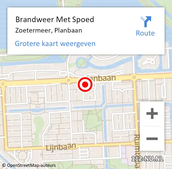 Locatie op kaart van de 112 melding: Brandweer Met Spoed Naar Zoetermeer, Planbaan op 30 juni 2023 21:56