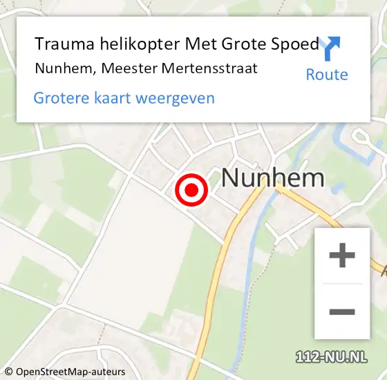 Locatie op kaart van de 112 melding: Trauma helikopter Met Grote Spoed Naar Nunhem, Meester Mertensstraat op 30 juni 2023 22:33