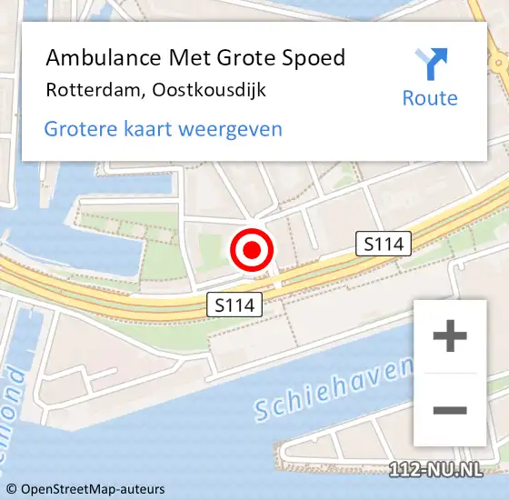 Locatie op kaart van de 112 melding: Ambulance Met Grote Spoed Naar Rotterdam, Oostkousdijk op 30 juni 2023 22:40