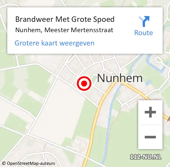 Locatie op kaart van de 112 melding: Brandweer Met Grote Spoed Naar Nunhem, Meester Mertensstraat op 30 juni 2023 22:51