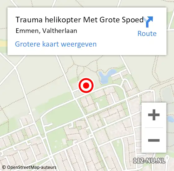 Locatie op kaart van de 112 melding: Trauma helikopter Met Grote Spoed Naar Emmen, Valtherlaan op 1 juli 2023 01:05
