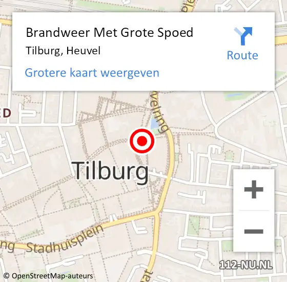 Locatie op kaart van de 112 melding: Brandweer Met Grote Spoed Naar Tilburg, Heuvel op 1 juli 2023 03:30
