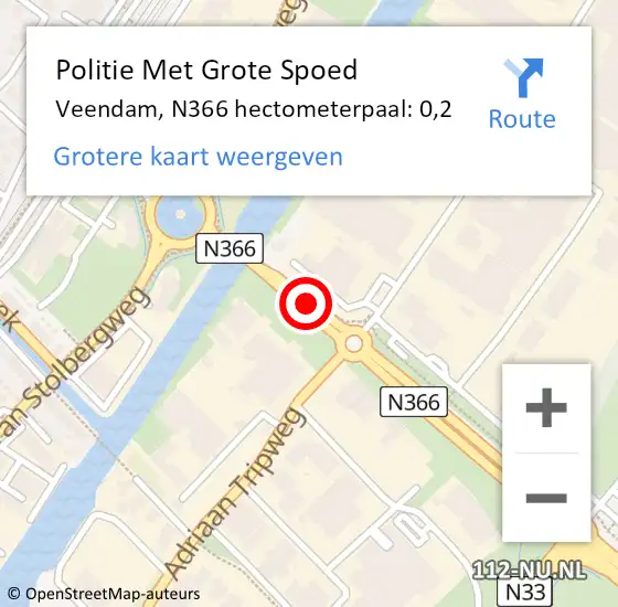 Locatie op kaart van de 112 melding: Politie Met Grote Spoed Naar Veendam, N366 hectometerpaal: 0,2 op 1 juli 2023 05:50