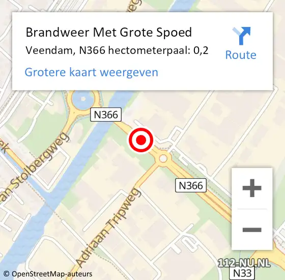 Locatie op kaart van de 112 melding: Brandweer Met Grote Spoed Naar Veendam, N366 hectometerpaal: 0,2 op 1 juli 2023 05:51