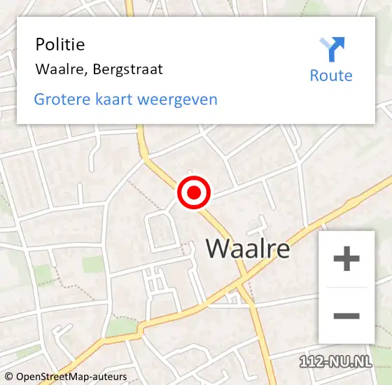 Locatie op kaart van de 112 melding: Politie Waalre, Bergstraat op 1 juli 2023 06:42