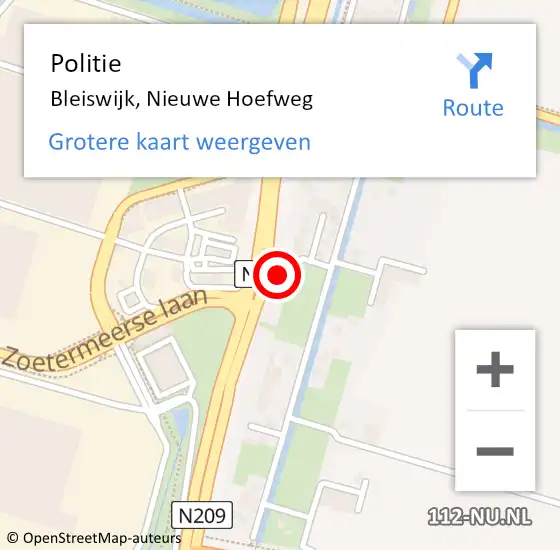 Locatie op kaart van de 112 melding: Politie Bleiswijk, Nieuwe Hoefweg op 1 juli 2023 07:45