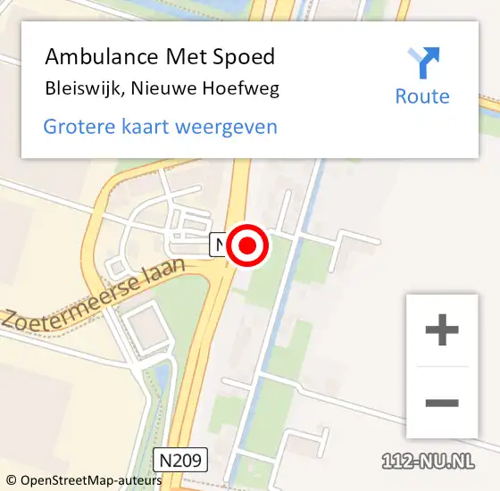 Locatie op kaart van de 112 melding: Ambulance Met Spoed Naar Bleiswijk, Nieuwe Hoefweg op 1 juli 2023 07:46