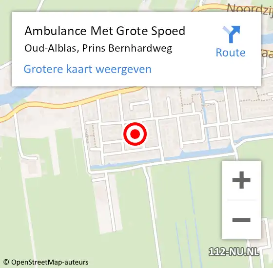 Locatie op kaart van de 112 melding: Ambulance Met Grote Spoed Naar Oud-Alblas, Prins Bernhardweg op 1 juli 2023 08:56